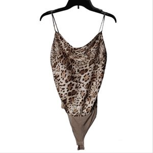 Lavender Brown Animal Print Tan Brown Beige Bodysuit Size Small